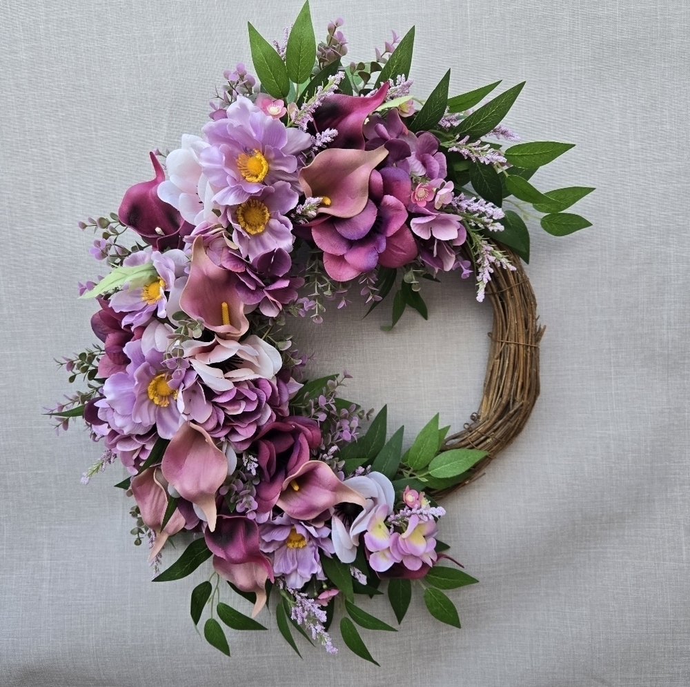 Handmade Elegant Purple and Pink Floral Wreath